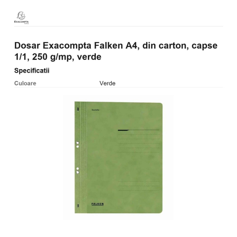 Dosar Exacompta Falken A4, din carton, capse 1/1, 250 g/mp, verde [2]