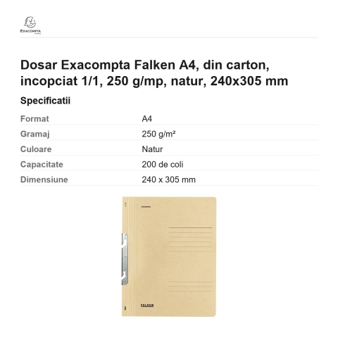 Dosar Exacompta Falken A4, din carton, incopciat 1/1, 250 g/mp, natur, 240x305 mm [2]