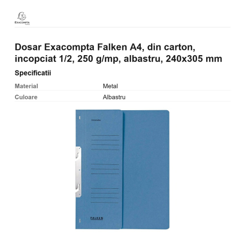 Dosar Exacompta Falken A4, din carton, incopciat 1/2, 250 g/mp, albastru, 240x305 mm [2]