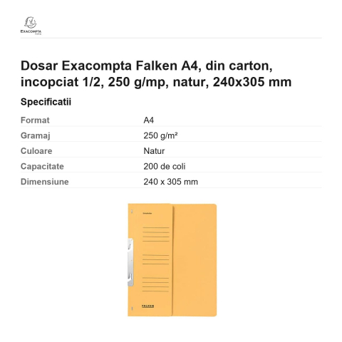 Dosar Exacompta Falken A4, din carton, incopciat 1/2, 250 g/mp, natur, 240x305 mm [2]