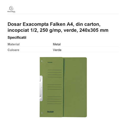 Dosar Exacompta Falken A4, din carton, incopciat 1/2, 250 g/mp, verde, 240x305 mm [2]