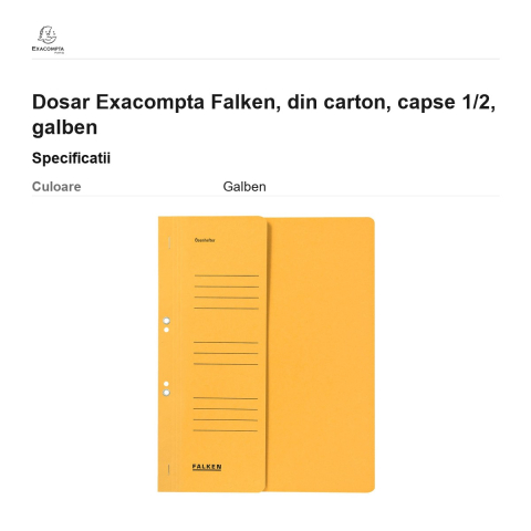 Dosar Exacompta Falken, din carton, capse 1/2, galben [2]