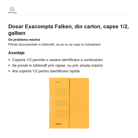 Dosar Exacompta Falken, din carton, capse 1/2, galben [1]