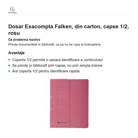 Dosar Exacompta Falken, din carton, capse 1/2, rosu [1]