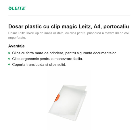 Dosar plastic cu clip magic Leitz, A4, portocaliu [1]