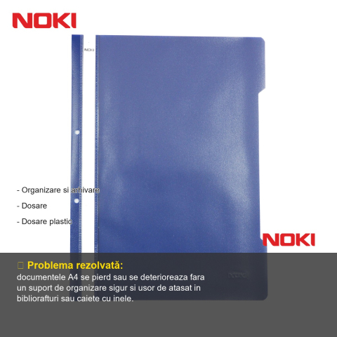 Set 10 dosare plastic cu sina si gauri Noki, format A4, culoare bleumarin, pentru organizare documente [1]