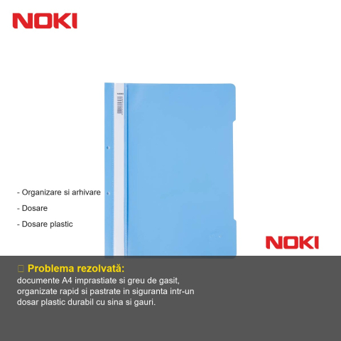 Set 10 dosare plastic cu sina si gauri Noki, format A4, culoare turcoaz, pentru organizare documente [1]