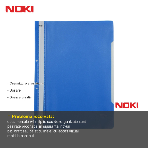 Set 10 dosare plastic cu sina si gauri Noki, format A4, albastru, pentru organizare documente [1]