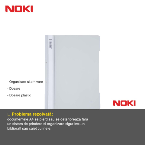 Set 10 dosare plastic cu sina si gauri Noki, format A4, culoare gri, pentru organizare documente [1]