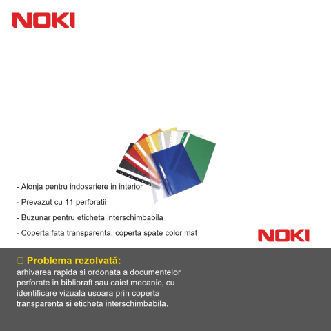 Set 10 dosare plastic cu sina si multiperforatii Noki, format A4, galben, pentru arhivare in biblioraft [1]