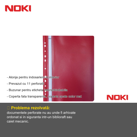 Set 10 dosare plastic cu sina si multiperforatii Noki, coperta transparenta fata, pentru arhivare documente A4 [1]