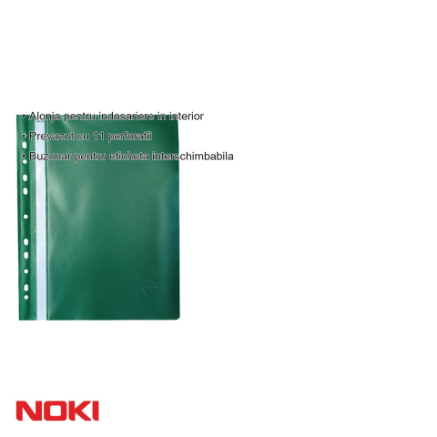 Set 10 dosare plastic cu sina si multiperforatii Noki, format A4, verde, pentru arhivare in biblioraft [2]