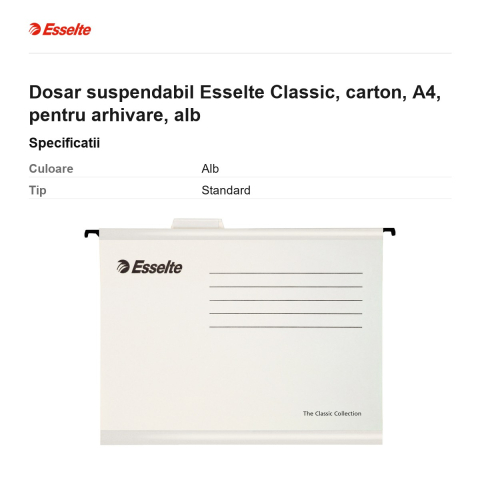 Dosar suspendabil Esselte Classic, carton, A4, pentru arhivare, alb [2]
