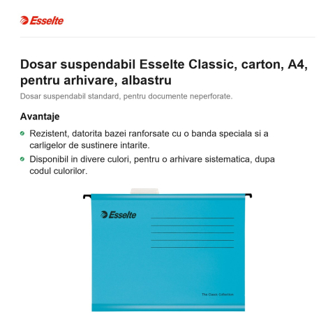 Dosar suspendabil Esselte Classic, carton, A4, pentru arhivare, albastru [1]