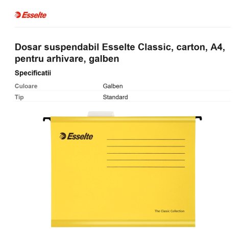 Dosar suspendabil Esselte Classic, carton, A4, pentru arhivare, galben [2]