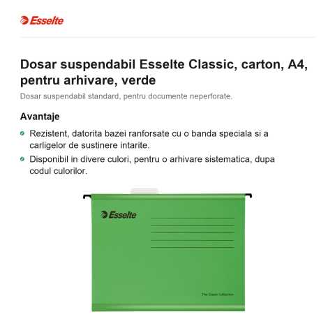 Dosar suspendabil Esselte Classic, carton, A4, pentru arhivare, verde [1]