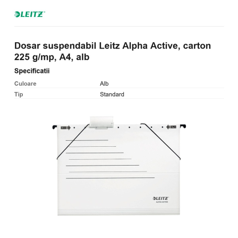 Dosar suspendabil Leitz Alpha Active, carton 225 g/mp, A4, alb [2]