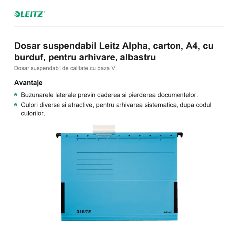 Dosar suspendabil Leitz Alpha, carton, A4, cu burduf, pentru arhivare, albastru [1]