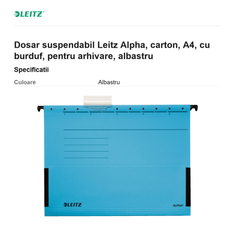 Dosar suspendabil Leitz Alpha, carton, A4, cu burduf, pentru arhivare, albastru [2]