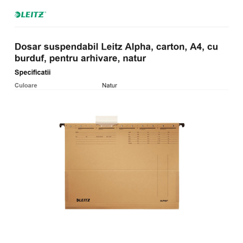Dosar suspendabil Leitz Alpha, carton, A4, cu burduf, pentru arhivare, natur [2]