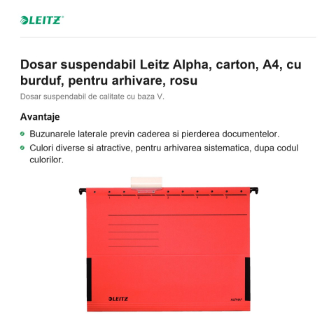 Dosar suspendabil Leitz Alpha, carton, A4, cu burduf, pentru arhivare, rosu [1]