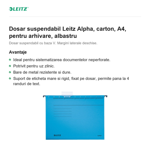 Dosar suspendabil Leitz Alpha, carton, A4, pentru arhivare, albastru [1]