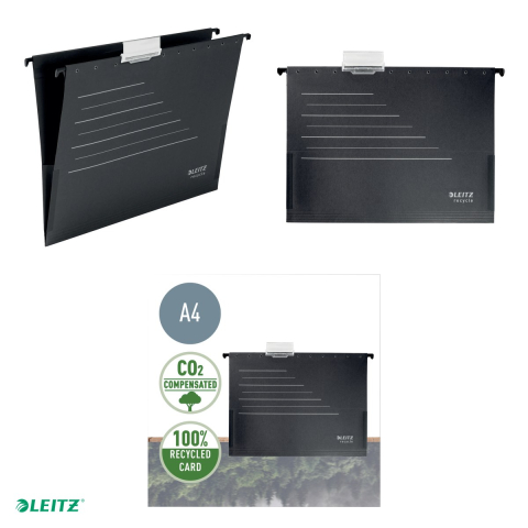 Dosar suspendabil Leitz Alpha Recycle, carton, A4, cu burduf, pentru arhivare, negru [3]