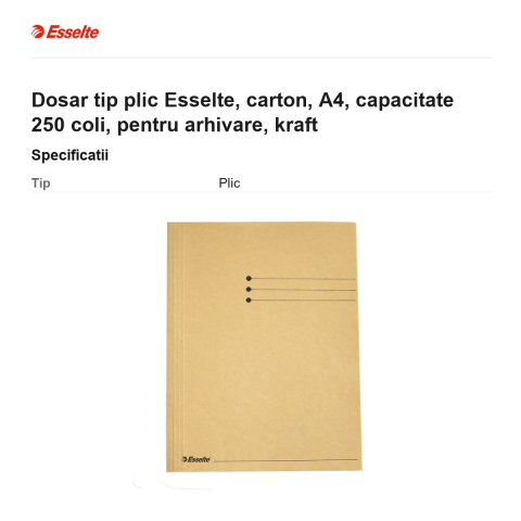 Dosar tip plic Esselte, carton, A4, capacitate 250 coli, pentru arhivare, kraft [2]