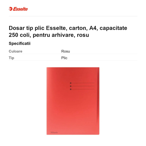 Dosar tip plic Esselte, carton, A4, capacitate 250 coli, pentru arhivare, rosu [2]