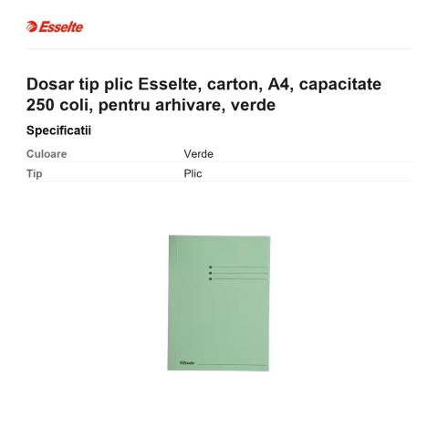 Dosar tip plic Esselte, carton, A4, capacitate 250 coli, pentru arhivare, verde [2]