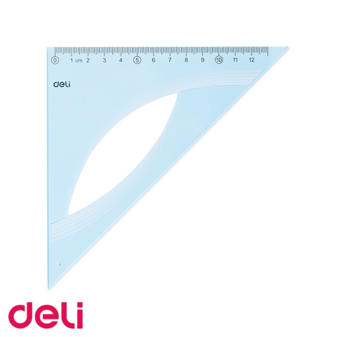 Desen tehnic si proiectare - Echer Deli 45 grade, plastic albastru transparent, 12 cm, pentru desen tehnic si scoala