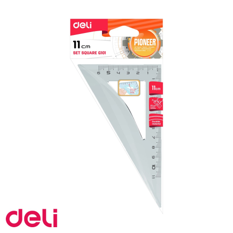 Birotica papetarie - Echer transparent Deli, 11 cm, unghi 30/60/90 grade, plastic rezistent, pentru scoala si desen tehnic