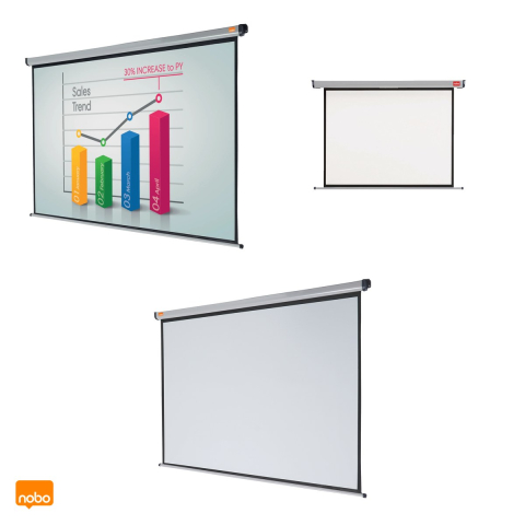 Ecran de proiectie manual Nobo pentru perete sau tavan, format 4:3, suprafata alba mata cu rama neagra, 175x133 cm [4]