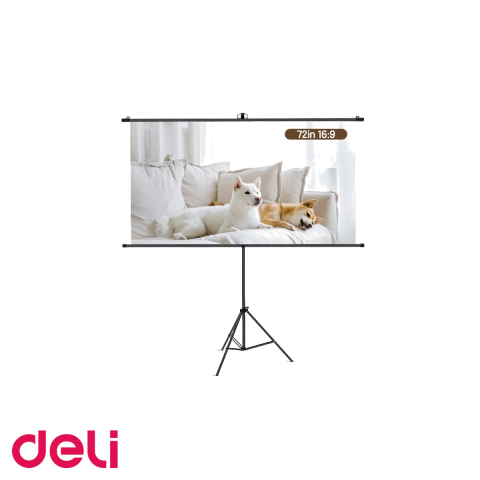 Ecrane de proiectie - Ecran proiectie manual pe trepied Deli, 160 x 92 cm (72 inch), unghi vizualizare 160 grade, pentru prezentari si home cinema