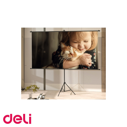 Ecran proiectie manual pe trepied Deli, 84 inch (186 x 104.5 cm), unghi vizualizare 160 grade, pentru prezentari si home cinema [3]