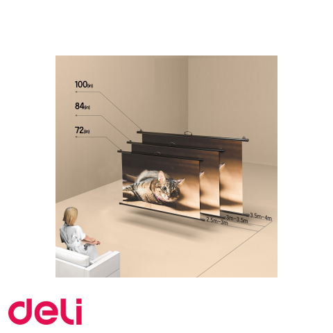 Ecran proiectie manual pe trepied Deli, 84 inch (186 x 104.5 cm), unghi vizualizare 160 grade, pentru prezentari si home cinema [4]