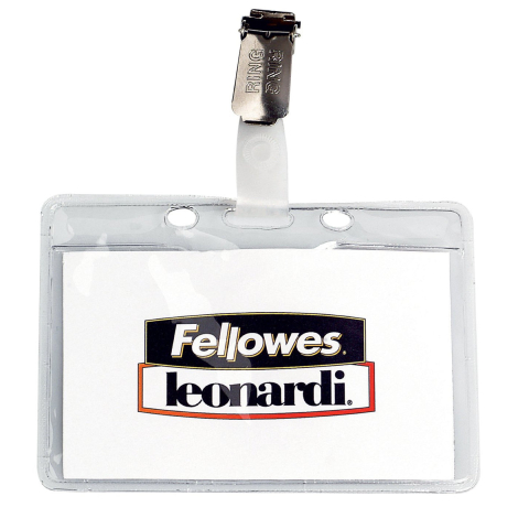 Identificare si Badge-uri - Ecuson Orizontal Flexibil Transparent cu Clip Metalic pentru Badge-uri si Carduri, 99x73mm, Model Fellowes 453M