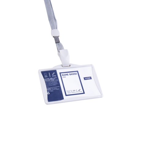 Identificare si Badge-uri - Ecuson Orizontal Rigid 85x53mm cu Snur Textil Reglabil si Clip - Set Complet pentru Badge Angajat, Model 5744