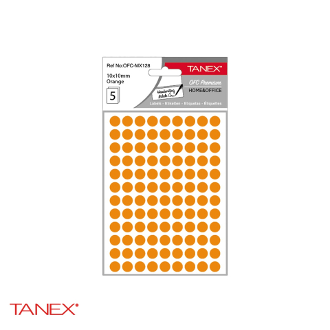 Etichete - Etichete autoadezive rotunde Tanex, diametru 10 mm, culoare portocaliu, set 540 bucati, hartie FSC certificata