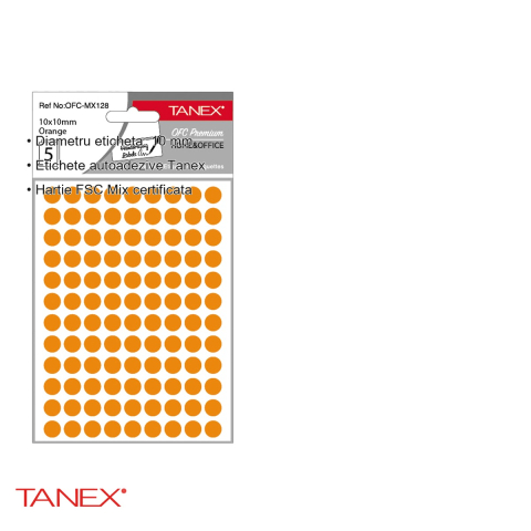 Etichete autoadezive rotunde Tanex, diametru 10 mm, culoare portocaliu, set 540 bucati, hartie FSC certificata [2]