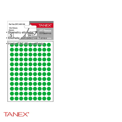 Etichete autoadezive rotunde Tanex, diametru 10 mm, culoare verde, set 540 bucati, hartie FSC certificata [2]
