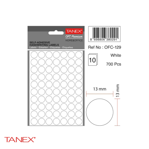 Etichete autoadezive rotunde Tanex, diametru 13 mm, albe, set 700 bucati, pentru marcare si organizare [3]
