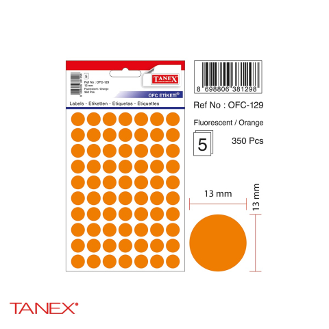 Etichete autoadezive rotunde Tanex, diametru 13 mm, culoare portocaliu, 350 bucati pe set, hartie FSC certificata [3]