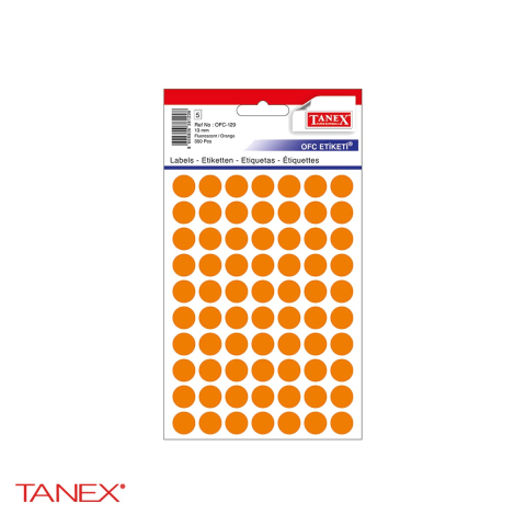 Etichete - Etichete autoadezive rotunde Tanex, diametru 13 mm, culoare portocaliu, 350 bucati pe set, hartie FSC certificata