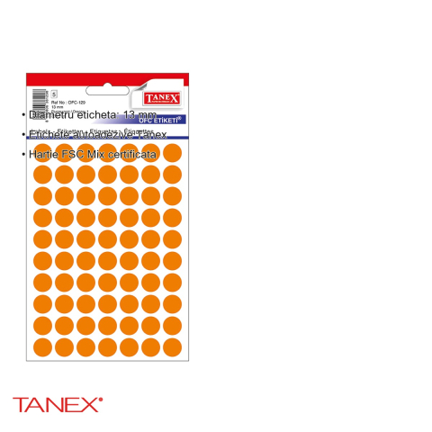Etichete autoadezive rotunde Tanex, diametru 13 mm, culoare portocaliu, 350 bucati pe set, hartie FSC certificata [2]
