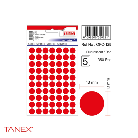 Etichete autoadezive rotunde Tanex, diametru 13 mm, culoare rosie, set 350 bucati, pentru marcare si organizare [3]