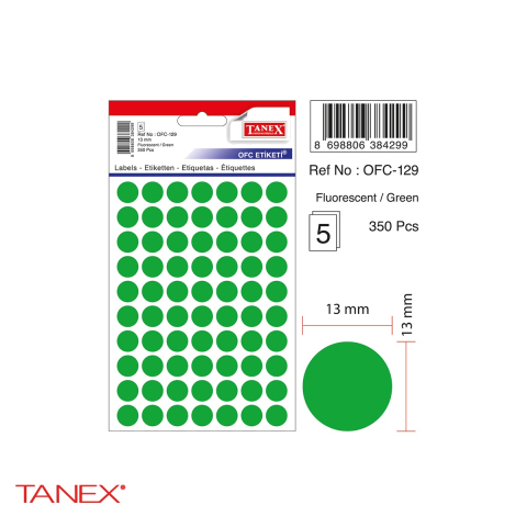Etichete autoadezive rotunde Tanex, diametru 13 mm, culoare verde, set 350 bucati, pentru codificare si organizare [3]