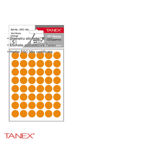 Etichete autoadezive rotunde Tanex, diametru 16 mm, culoare portocaliu, set 240 bucati, hartie FSC certificata [2]