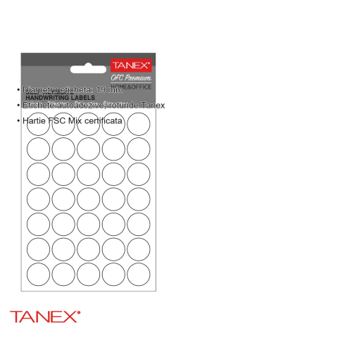 Etichete autoadezive rotunde Tanex, diametru 19 mm, albe, hartie FSC certificata, 350 bucati/set [2]