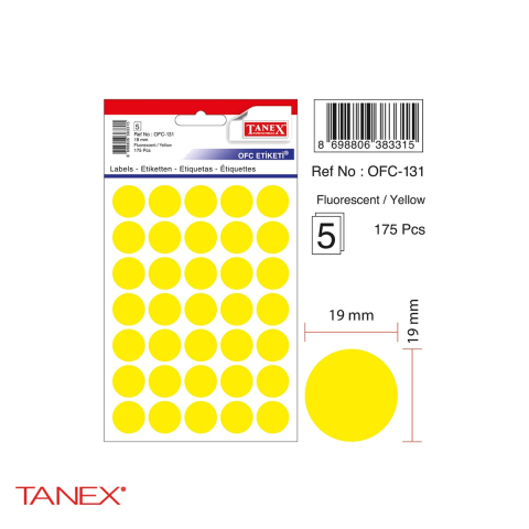 Etichete autoadezive rotunde Tanex, diametru 19 mm, culoare galbena, set 175 bucati pe folii [3]